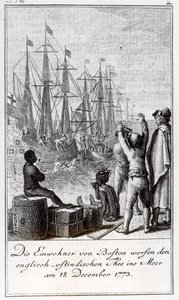 The Inhabitants of Boston Throw English-East Indian Tea in the Sea, 18 December 1773 by German School